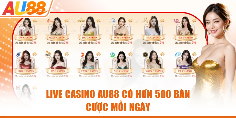 Live Casino AU88 có hơn 500 bàn cược mỗi ngày